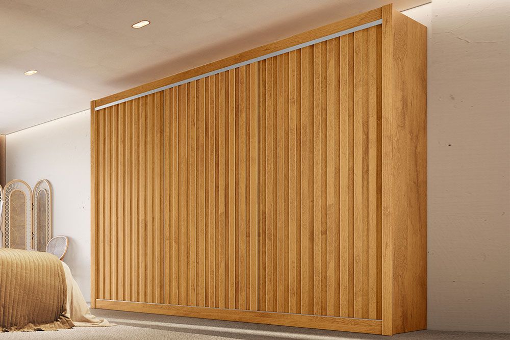 Guarda Roupa Casal 3 Portas Ripadas e 6 Gavetas York Branco Europa