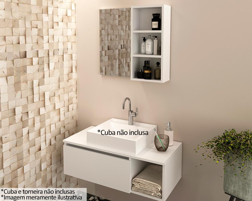 Conjunto Banheiro Balcão Suspenso BN3601 s/ Cuba 80cm e Armário c/Espelho BN3609 Tecno Mobili
