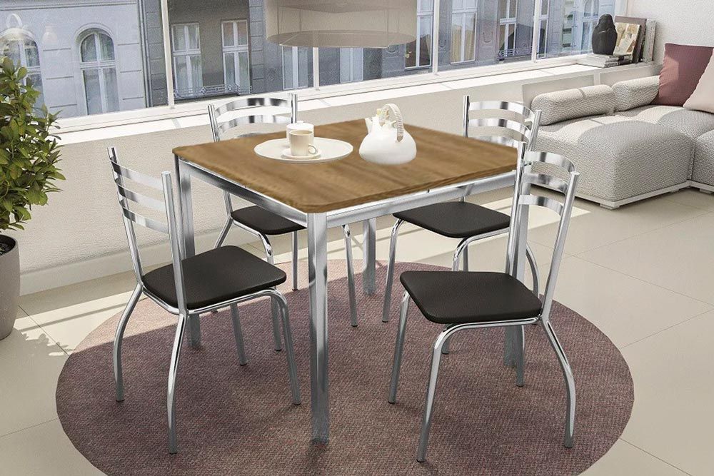Sala Jantar Mesa Reno c/ Tampo de Madeira 90cm e 4 Cadeiras Portugal - Kappesberg