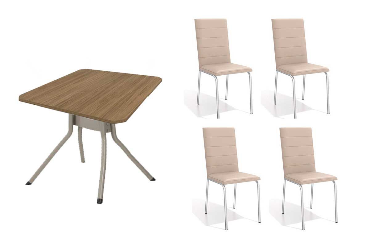 Sala Jantar Mesa Loire c/ Tampo de Madeira 90cm + 4 Cadeiras Amsterdã - Kappesberg
