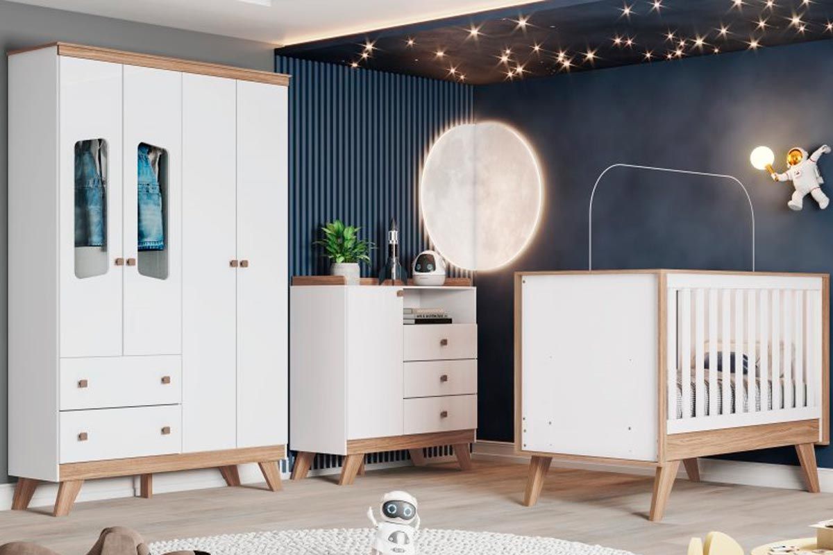 Quarto Infantil Completo Confete 3 Peças (1 Guarda Roupa + 1 Berço + 1 Cômoda) QI57 Henn