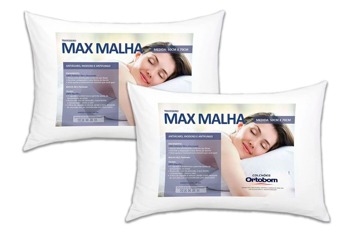 Travesseiro Fibras Pluma Kit 2un Malha Ortobom