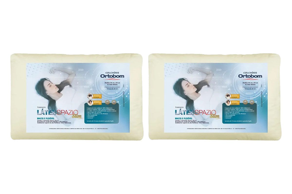 Travesseiro Látex Kit c/2 un Slim Anatômico Ortobom