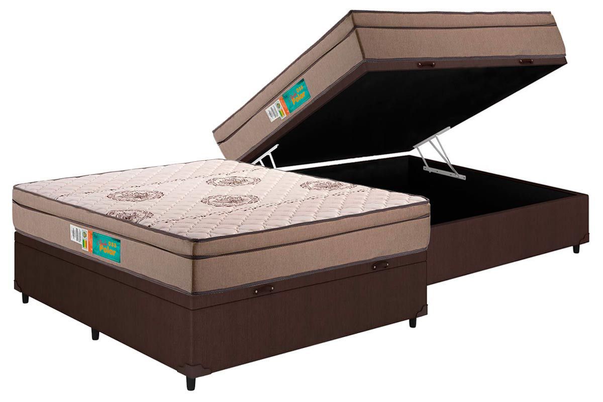 Cama Box Baú CRC +Colchão Espuma D33 Pérola Polar