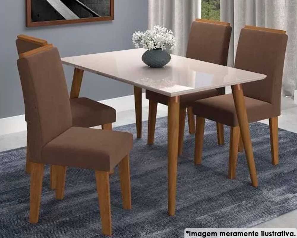 Sala Jantar Mesa Adele Madeira Maciça c/ Tampo Madeirado c/ Vidro 130x80cm e 4 Cadeiras Milena - Cimol