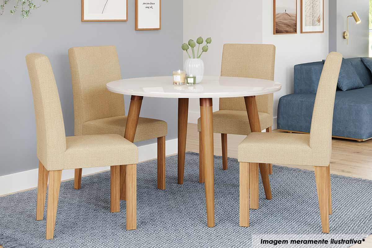 Sala Jantar Mesa DanI c/ Tampo Madeirado c/ Vidro 110cm e 4 Cadeiras Maia - Cimol