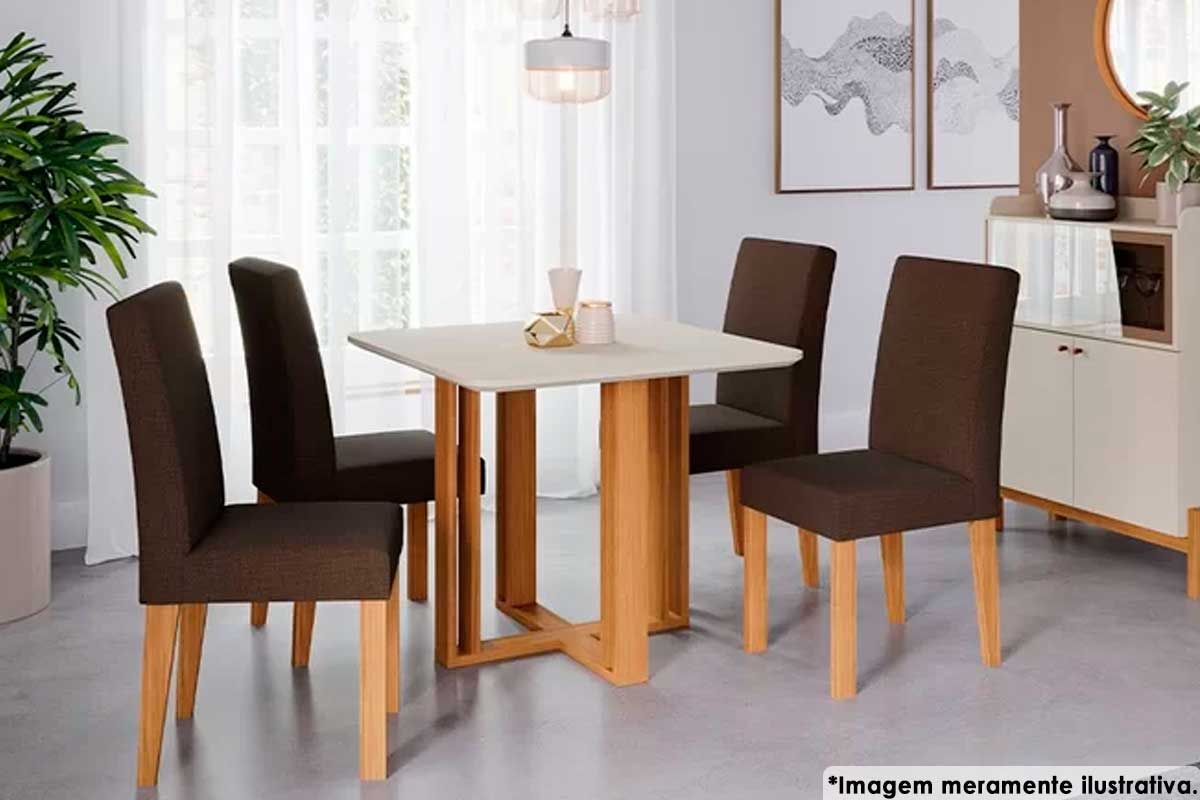 Sala Jantar Mesa Flora c/ Tampo Madeirado 94x94cm e 4 Cadeiras Maia - Cimol