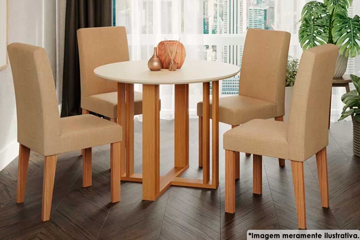 Sala Jantar Mesa Flora c/ Tampo Madeirado 93cm e 4 Cadeiras Maia - Cimol