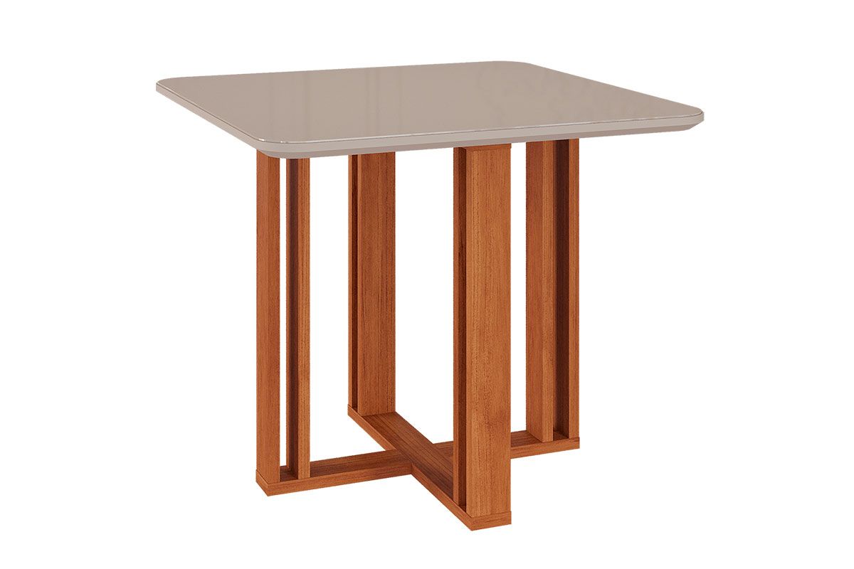Mesa Jantar Flora c/Tampo Madeirado c/Vidro 95x95cm Cimol
