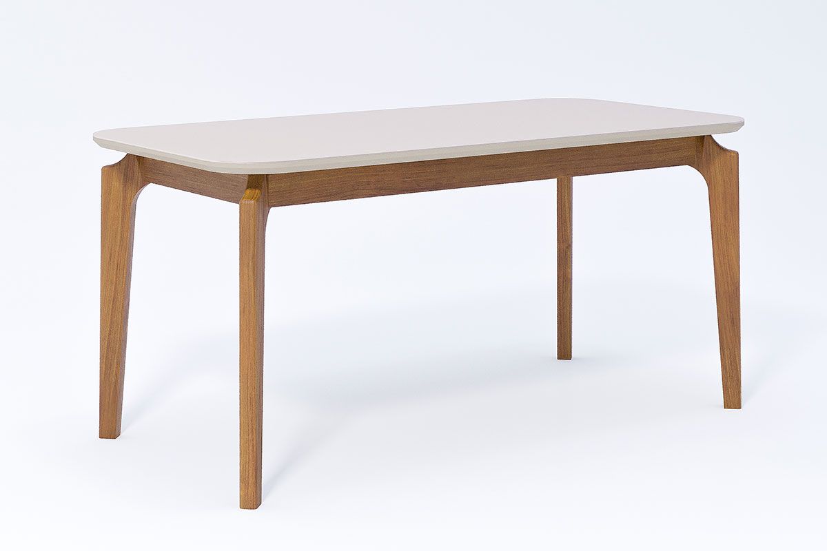 Mesa Jantar Ficus c/Tampo Madeirado Vidro 160x80cm Carvalho/Off White Cimol