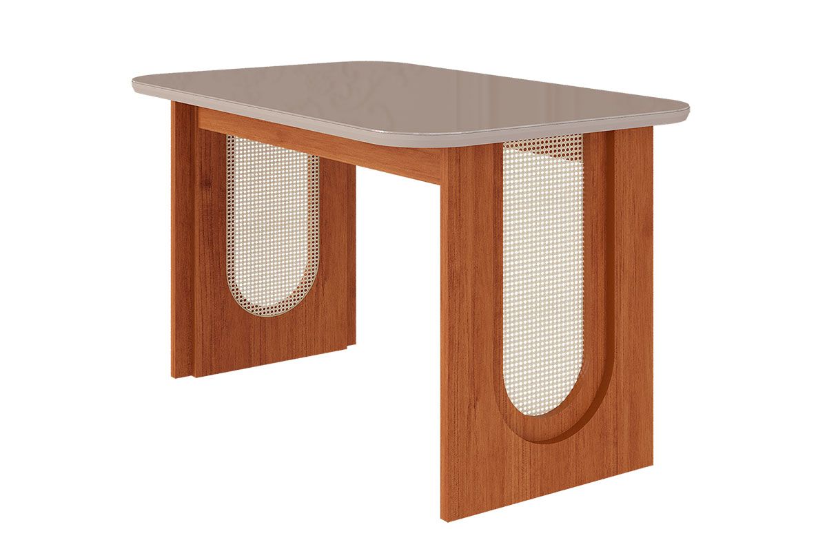 Mesa Jantar Valentina c/Tampo Madeirado c/Vidro 130x80cm Cinamomo/Off White Cimol