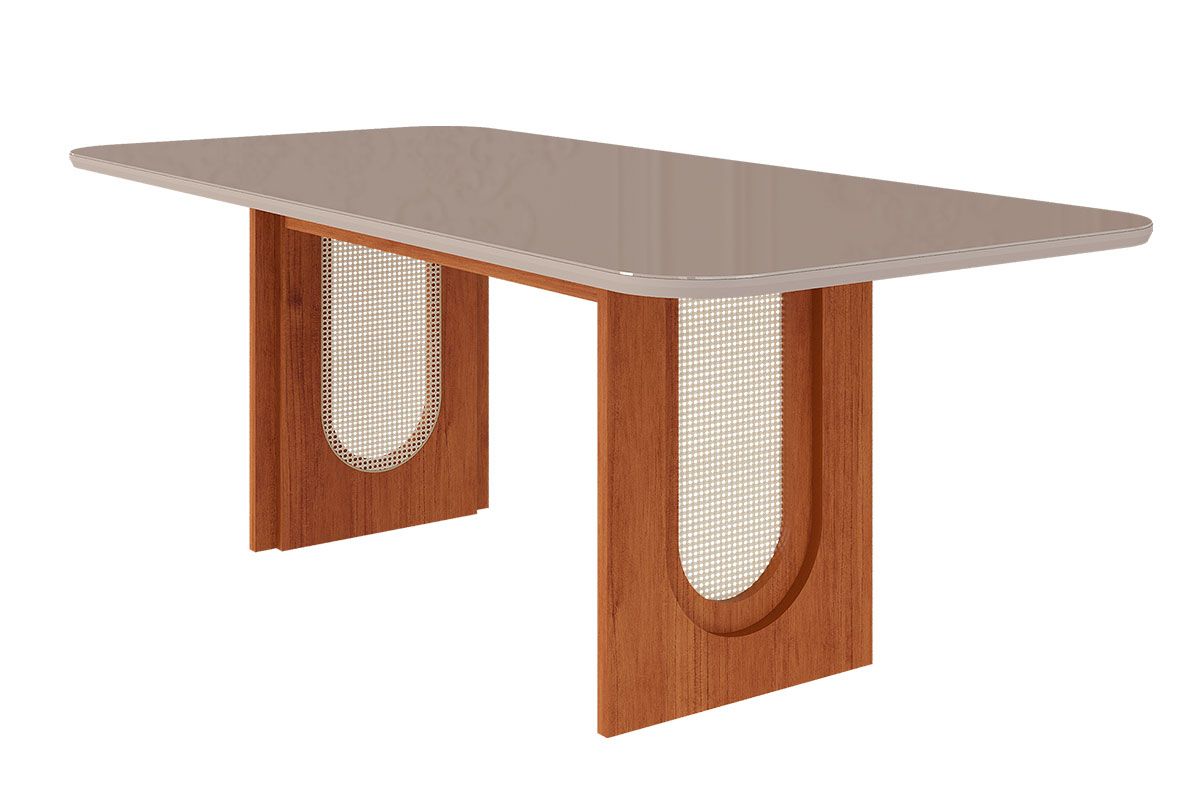 Mesa Jantar Valentina c/Tampo Madeirado c/Vidro Reto 210x100cm Cimol