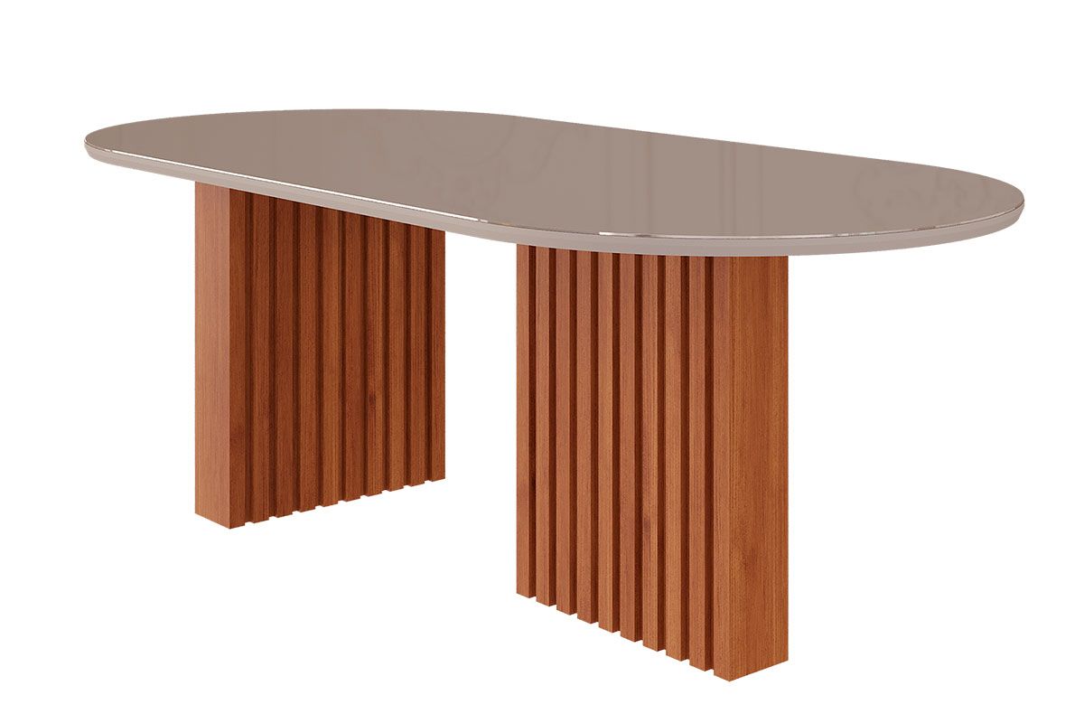 Mesa Jantar Ester c/Tampo Madeirado c/Vidro Oval 210cm Cimol