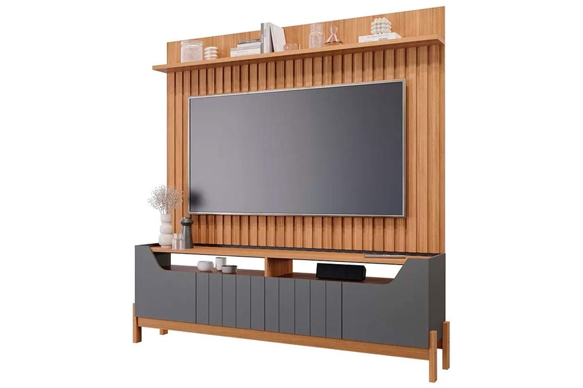Home p/ TV até 70 Pol Moema/Maragogi Ripado c/ 4 Portas e Pés 180x197cm Permóbili