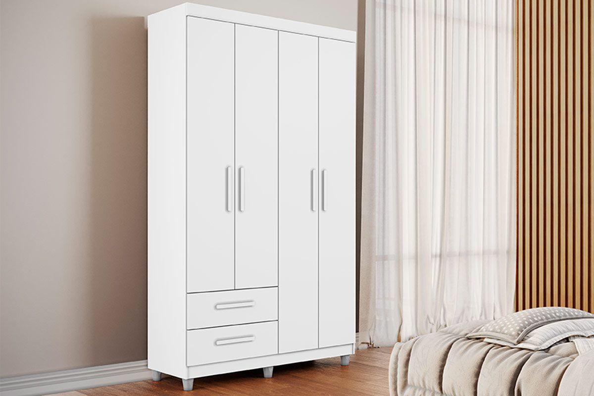 Guarda Roupa Solteiro 4 Portas e 2 Gavetas c/Pés Canadá Plus Cinamomo Conquista