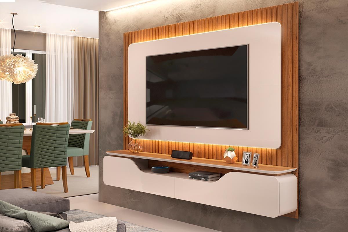 Painel Home p/ TV até 70 Pol Treviso c/Led 210cm Bali/Cedro DJ Móveis