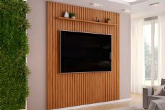 Painel Home p/ TV até 85 Pol Pratic Ripado c/1 Prateleira 250x240cm DJ Móveis
