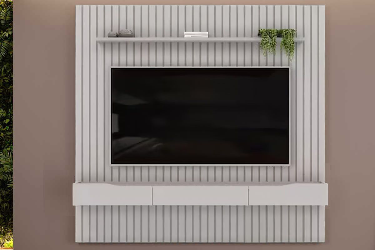 Rack Bancada c/Painel p/ TV até 65 Pol Pratic Ripado 3 Gavetas 223x240cm - DJ Móveis