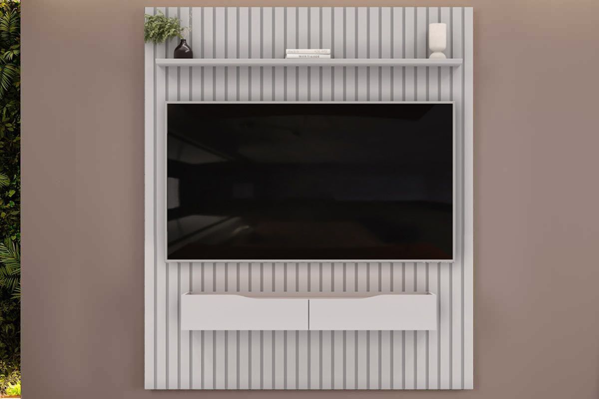 Rack Bancada c/Painel p/ TV até 65 Pol Pratic Ripado 2 Gavetas 183x240cm - DJ Móveis