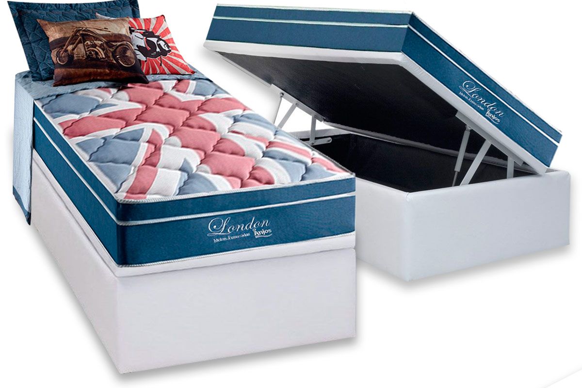 Cama Box Baú CRC +Colchão Molas London Anjos