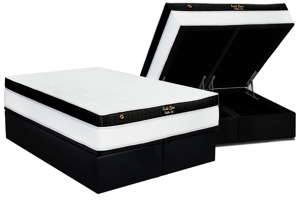 Cama Box Baú CRC +Colchão Molas Gold Line Luckspuma