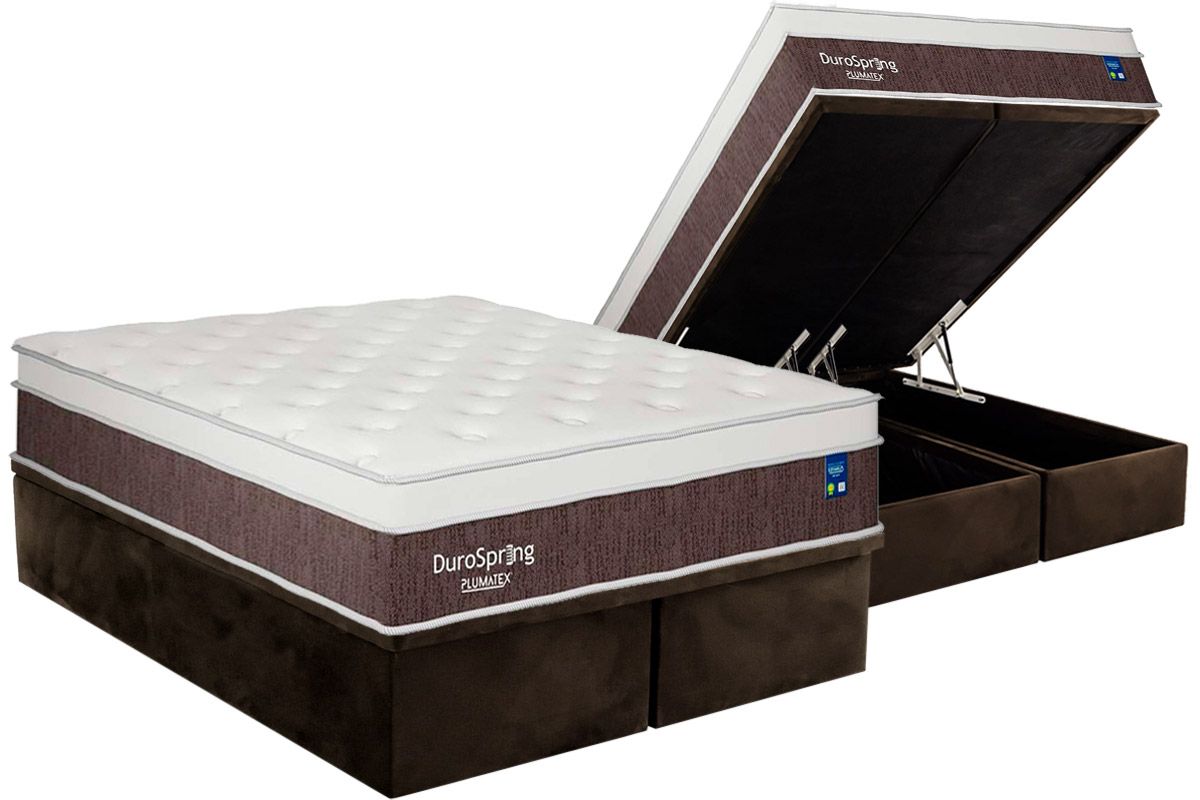 Cama Box Baú CRC +Colchão Molas DuroSpring Plumatex