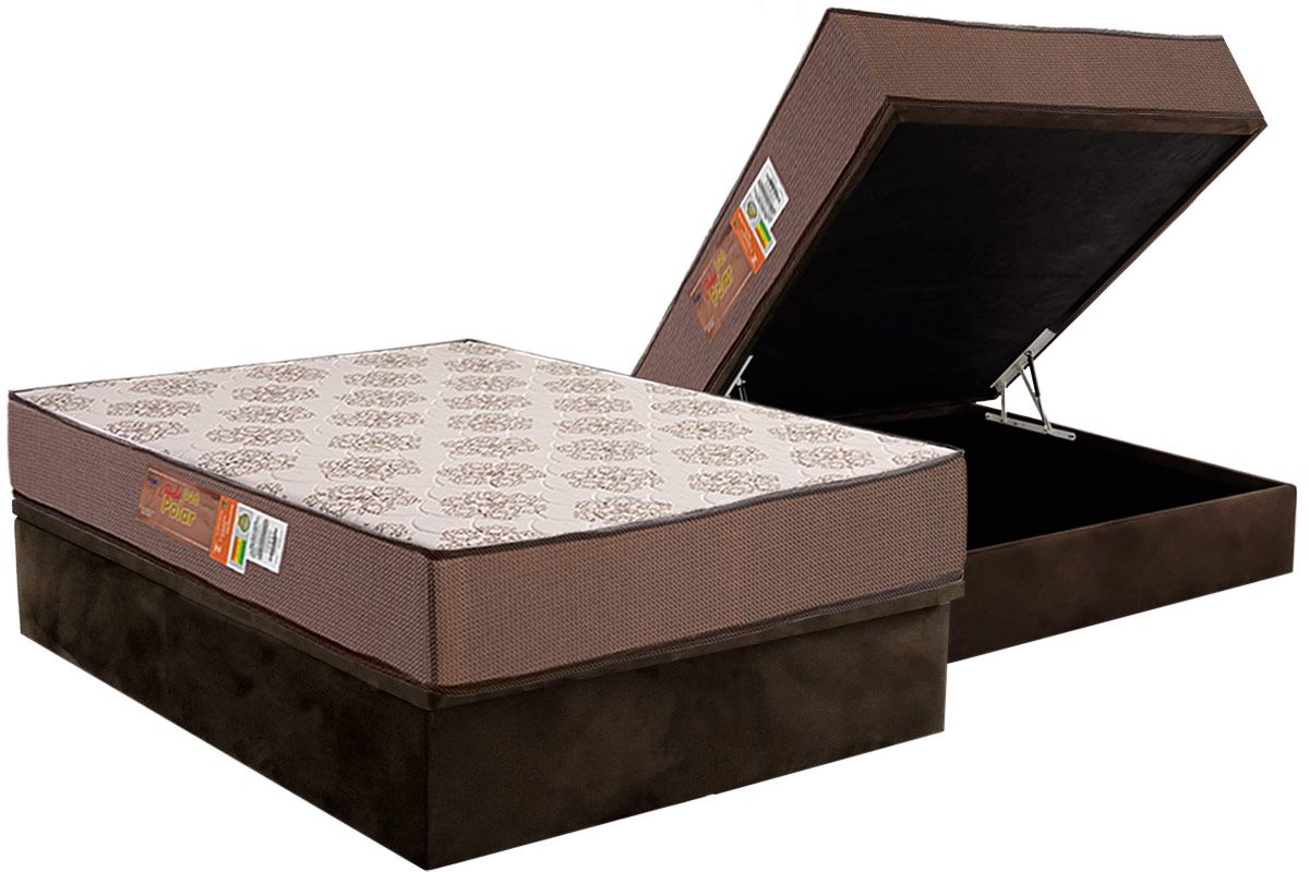 Cama Box Baú CRC +Colchão Espuma D28 Pérola Polar
