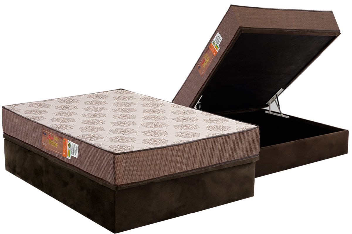 Cama Box Baú CRC +Colchão Espuma D28 Pérola Polar