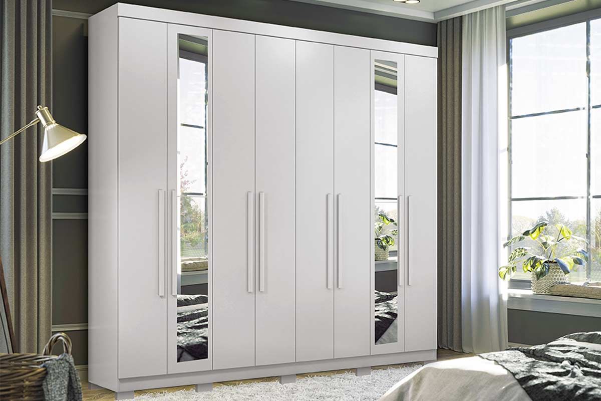 Guarda Roupa Casal 8 Portas c/Esp e Pés Master New Branco S. Andirá