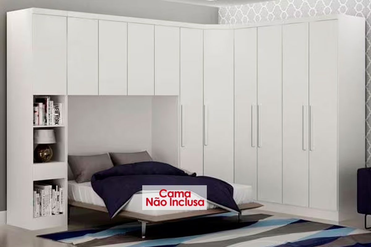 Quarto Casal Completo Rizon/Linea 5 Peças (1 Aéreo + 2 Guarda Roupas + 1 Canto Obliquo + 1 Complementos) QCM110 Novo Horizonte