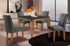 Sala Jantar Mesa Londrina Tampo Madeirado c/ Vidro Curvo 120x80 e 4 Cadeiras Melissa - Rufato