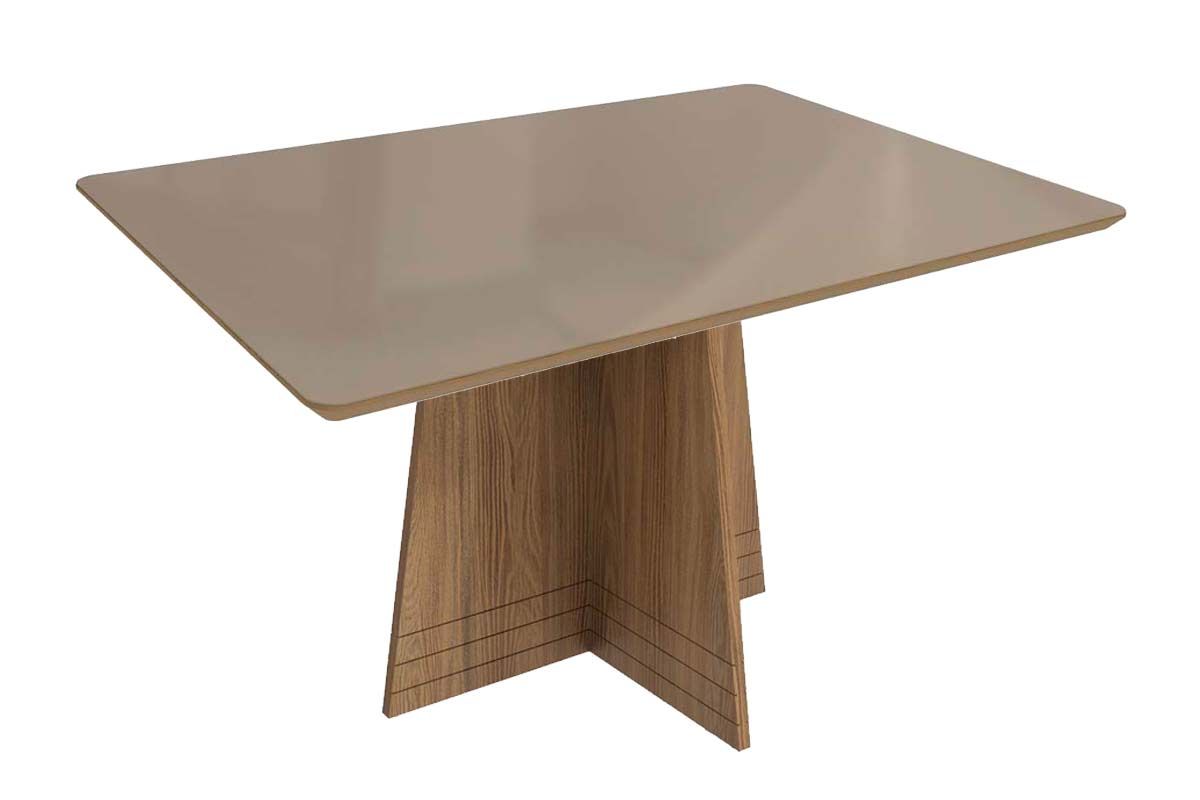 Mesa Jantar Lótus c/ Tampo Madeirado c/ Vidro 80x120cm Kappesberg