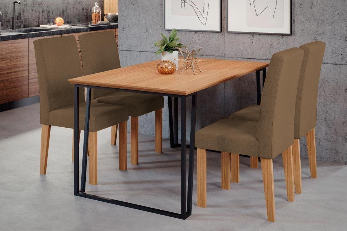 Sala Jantar Mesa Lisa Tampo Madeirado 130x80cm e 4 Cadeiras Maia - Cimol
