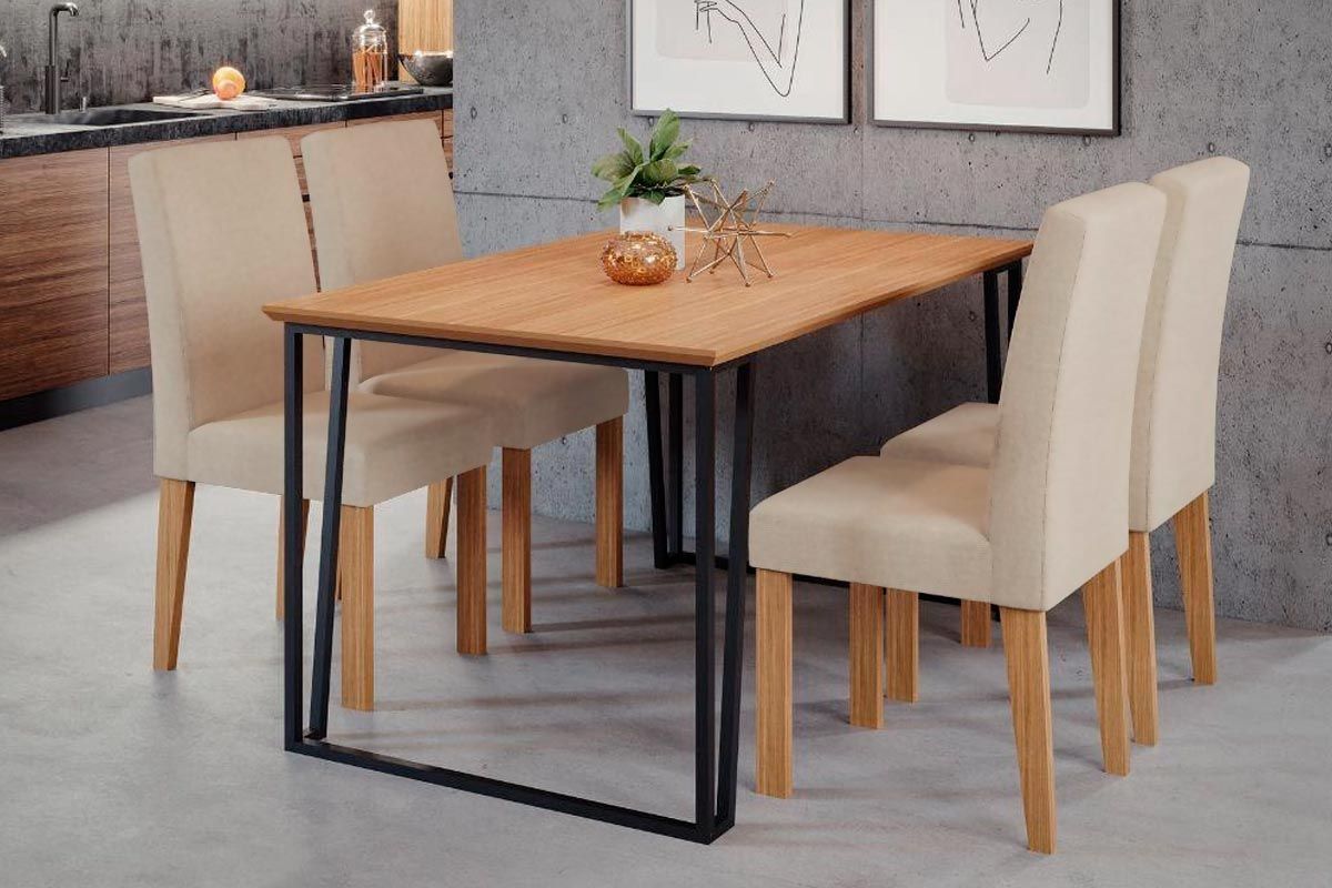 Sala Jantar Mesa Lisa Tampo Madeirado 130x80cm e 4 Cadeiras Milena - Cimol