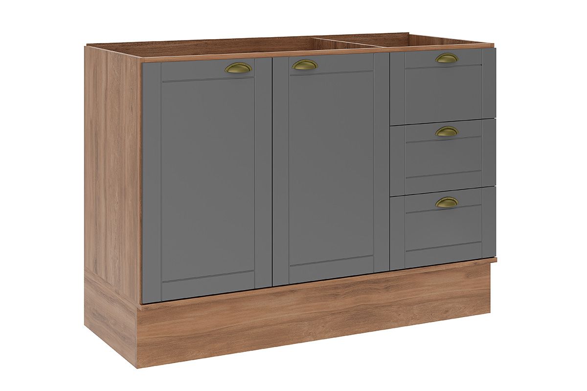 Balcão Cozinha Carraro Bella 2608 2 Portas e 3 Gavetas s/ Tampo 120cm Branco