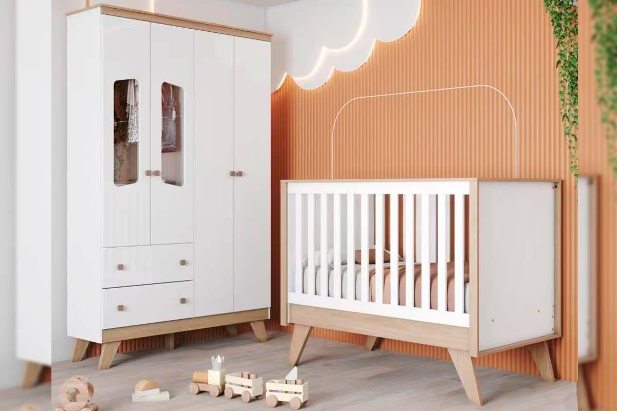 Quarto Infantil Completo Confete 2 Peças (1 Guarda Roupa + 1 Berço) QI64 Henn