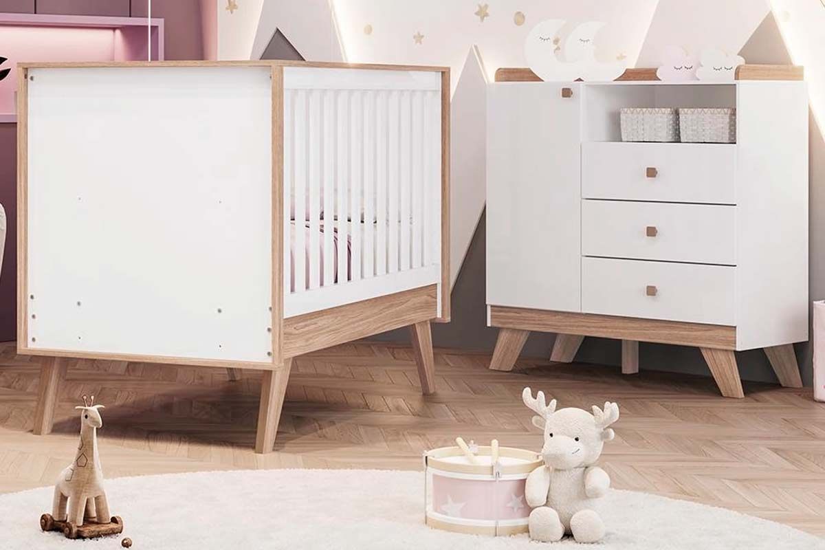 Quarto Infantil Completo Confete 2 Peças (1 Cômoda + 1 Berço) QI65 Henn