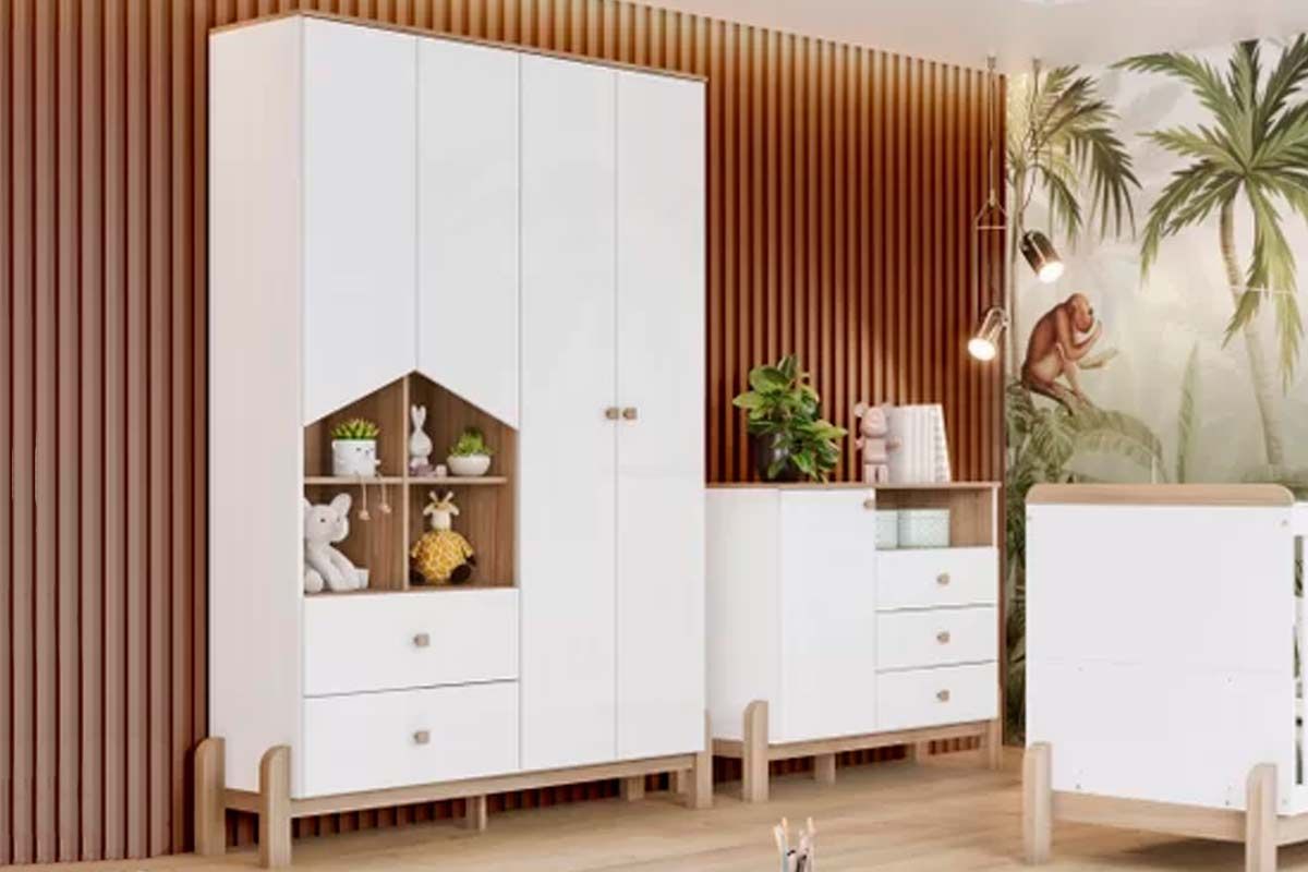 Quarto Infantil Completo Ternura 2 Peças (1 Guarda Roupa + 1 Cômoda) QI90 Henn