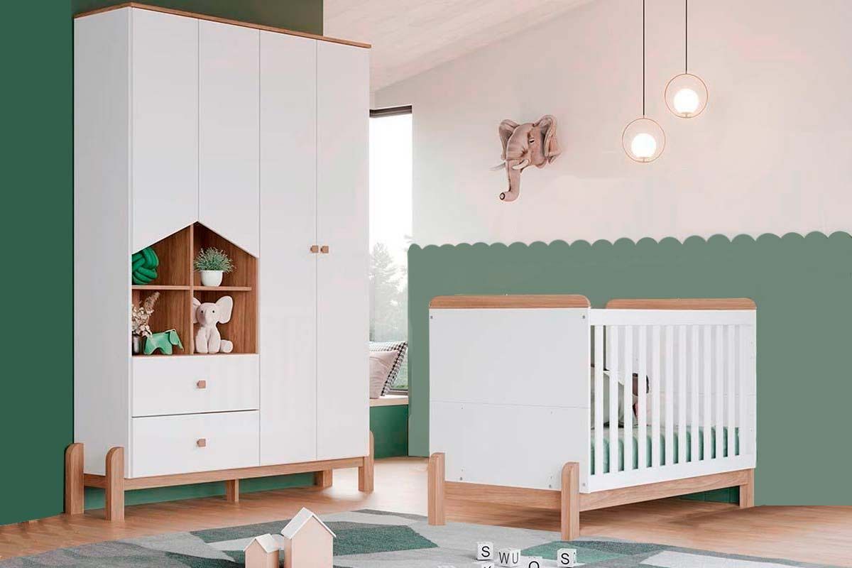 Quarto Infantil Completo Ternura 2 Peças (1 Guarda Roupa + 1 Berço) QI91 Henn