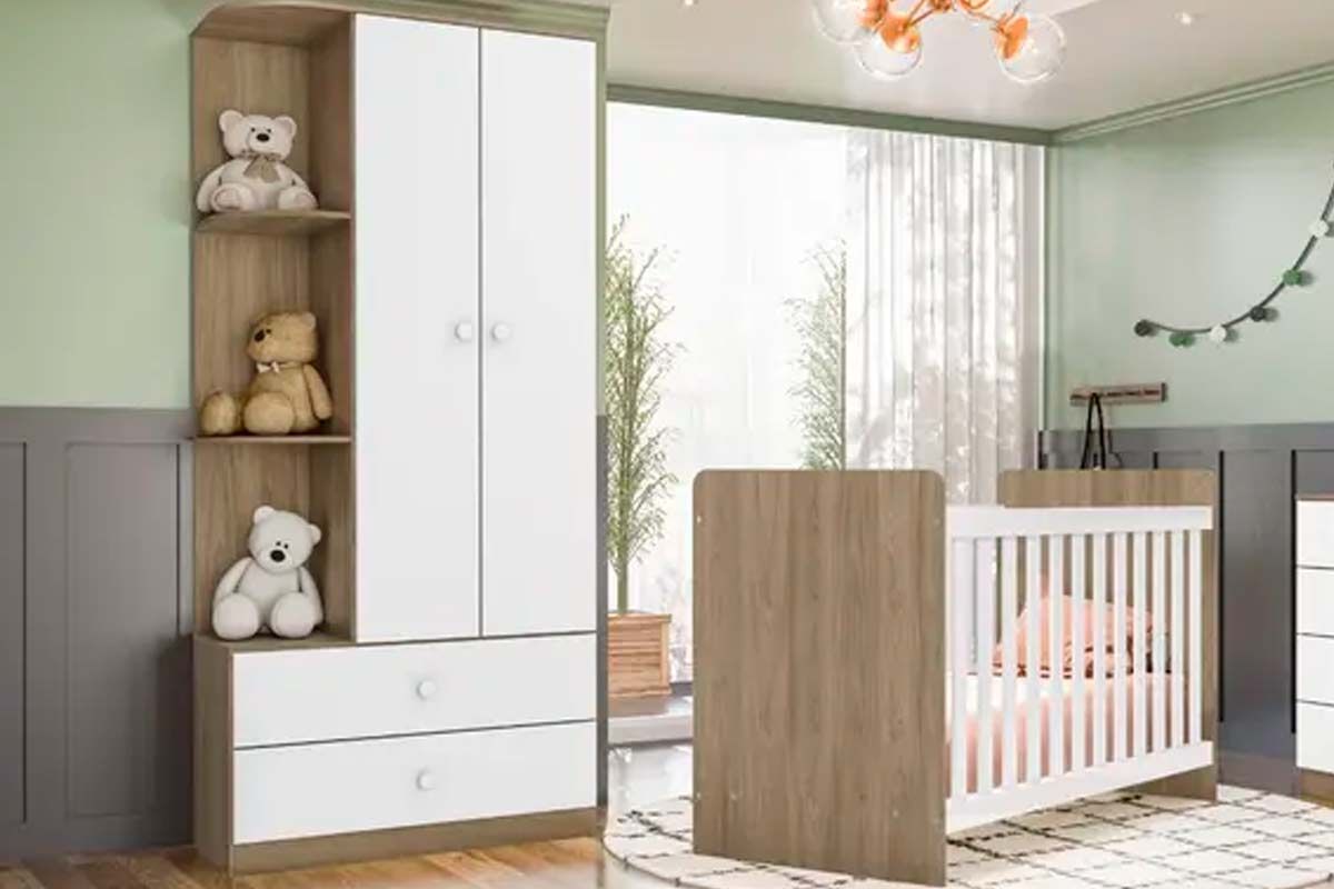 Quarto Infantil Completo Labirinto 2 Peças (1 Guarda Roupa + 1 Berço) QI97 Henn
