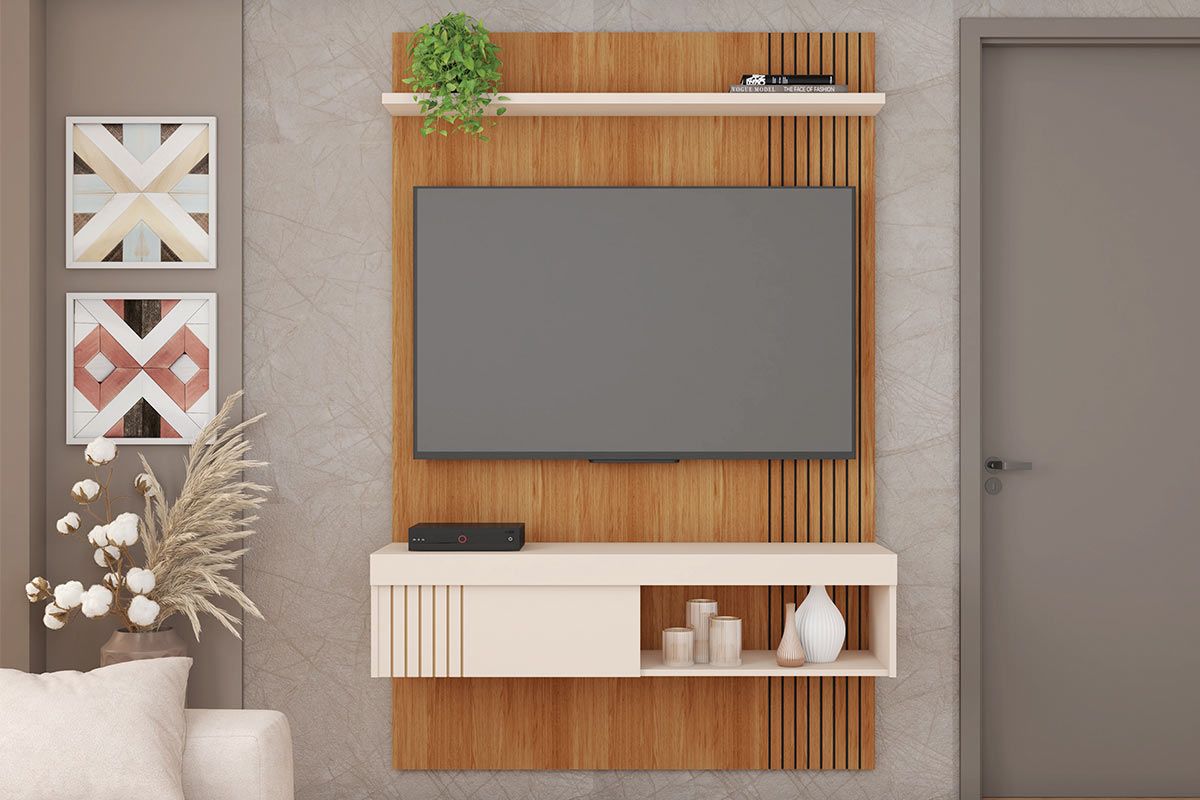 Painel Home p/ TV até 45 Pol Jade Ripada 120x183cm Buriti/Fendi Caemmun