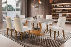 Sala de Jantar Completa Jade Tampo Madeirado c/ Vidro Reto 180x90 e 6 Cadeiras Jade - Rufato