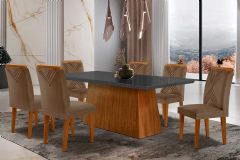 Sala de Jantar Completa Luna Tampo Madeirado c/ Vidro Reto 180x90 e 6 Cadeiras Amsterdã - Rufato