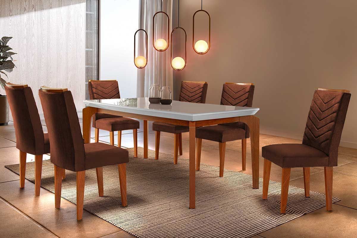 Sala Jantar Mesa Londrina c/ Tampo Madeirado Canto Reto 180x90cm e 6 cadeiras Londrina - Rufato
