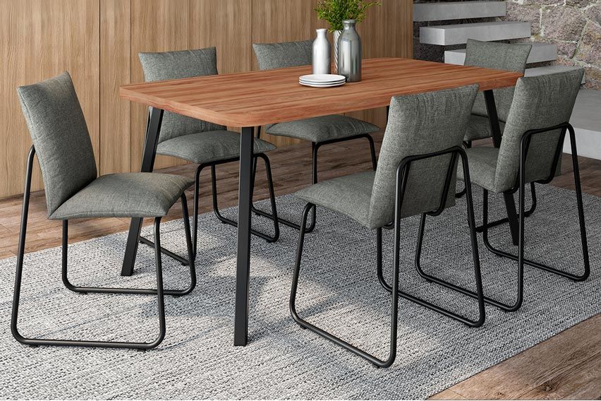 Sala de Jantar Completa Stellar 1597 Aço c/ Tampo Madeirado 160x90cm e 6 Cadeiras Soft - Carraro
