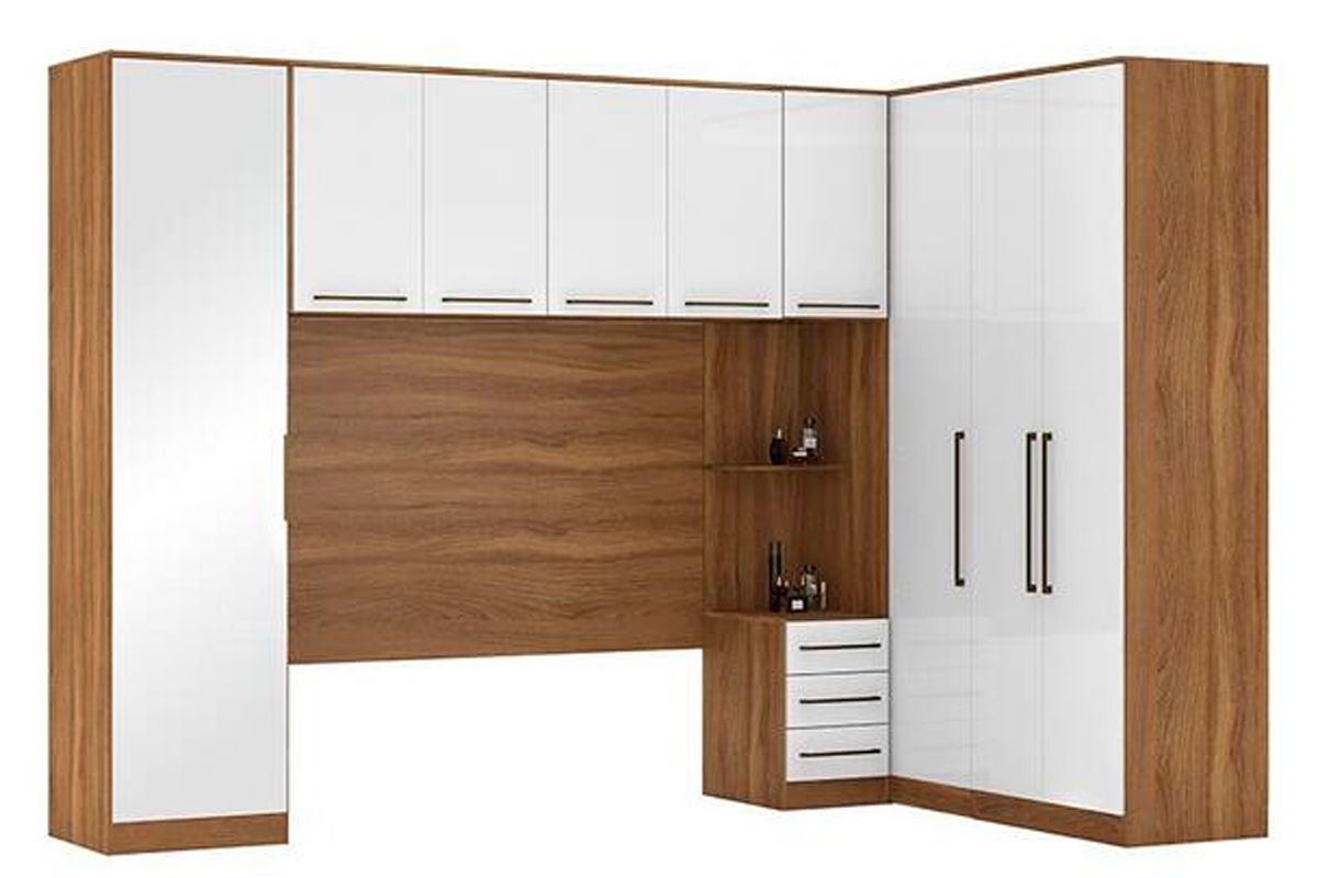 Quarto Casal Modulado Irlanda 6 Peças (3 Armários + 1 Ponte Aérea + 2 Complementos) QCM163 - Demóbile