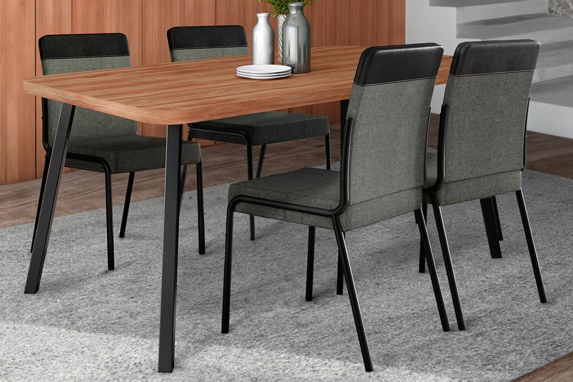 Sala de Jantar Completa Stellar 1597 Aço c/ Tampo Madeirado 160x90cm e 4 Cadeiras Duo - Carraro