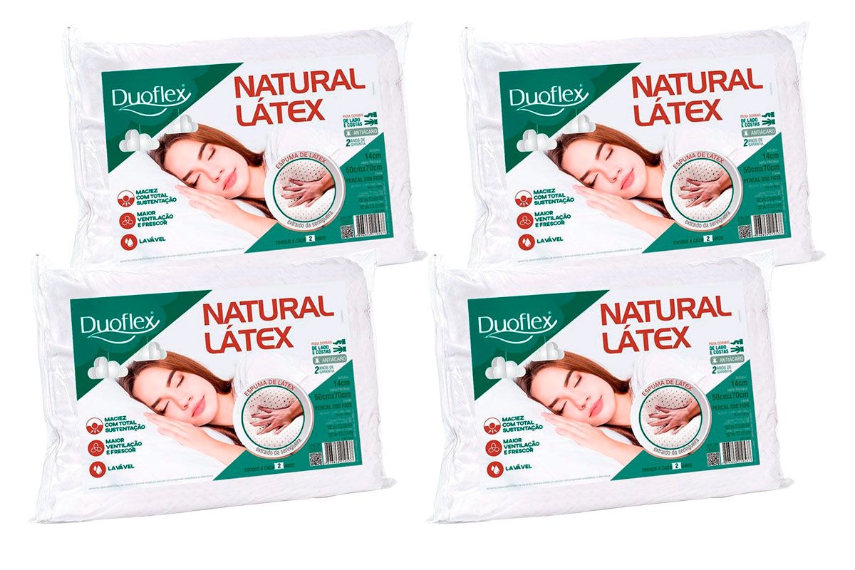 Travesseiro Látex Kit 4un LN1104 Lavável Duoflex