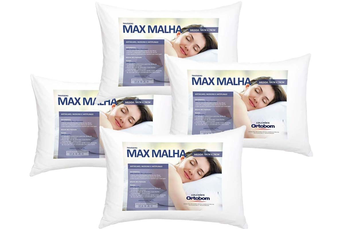 Travesseiro Fibras Pluma Kit 4un Max Malha Ortobom