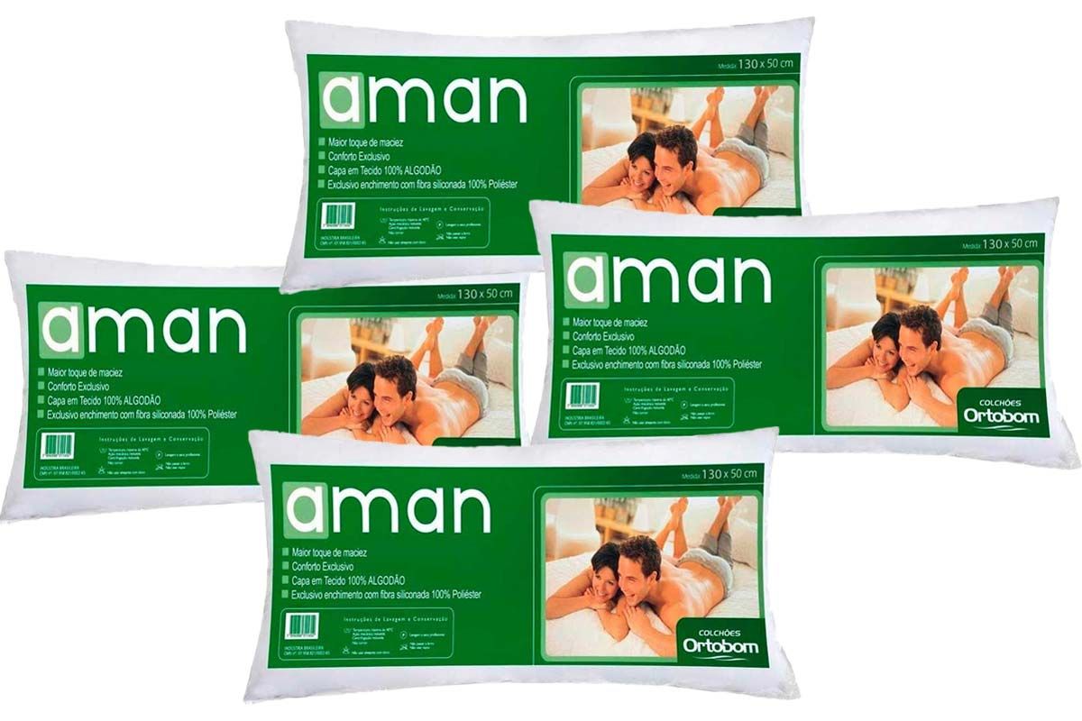 Travesseiro Fibras Pluma Kit 4un Aman Corpo Ortobom
